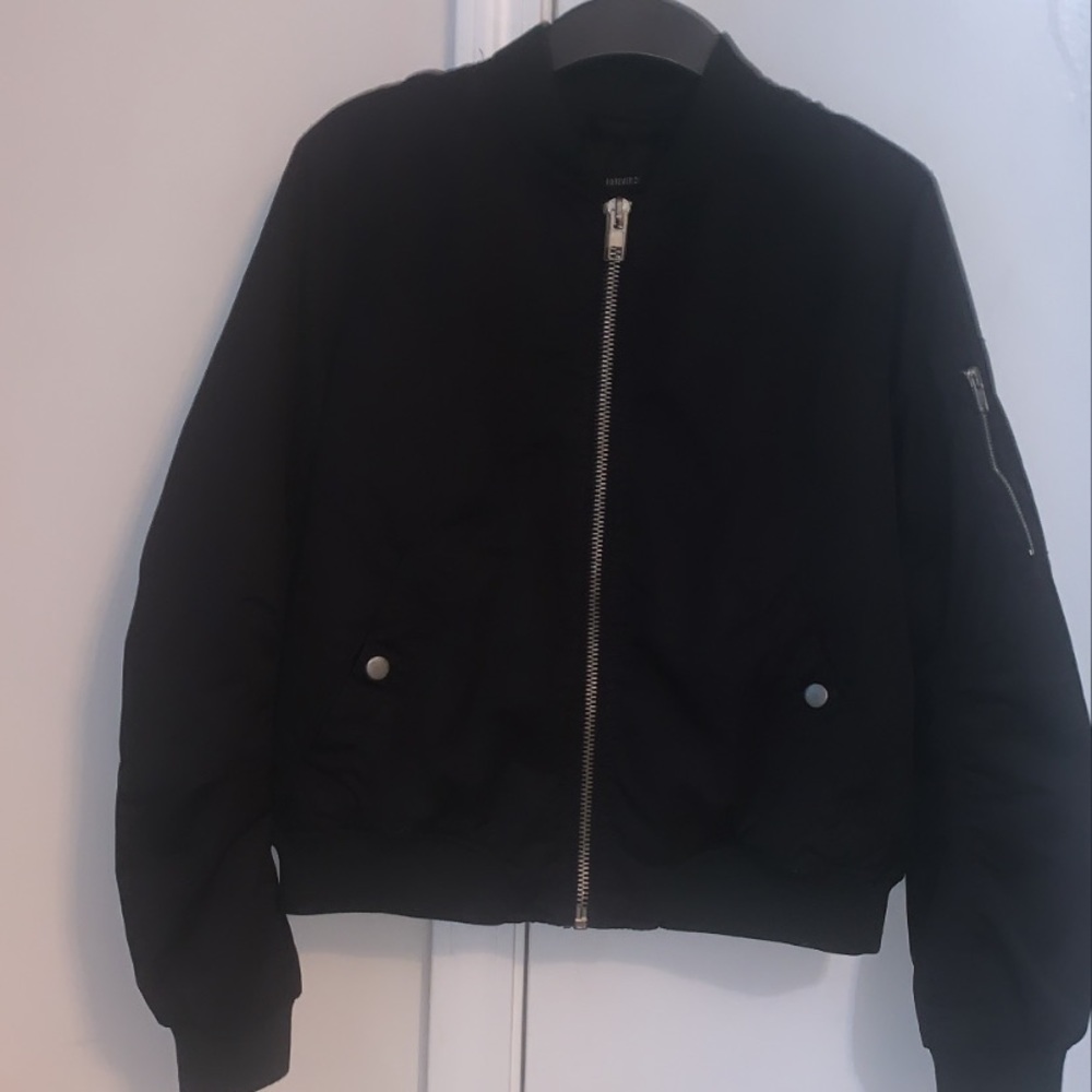 black bomber jacket .